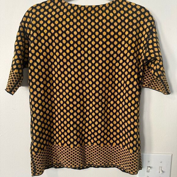 Tory Burch - Yellow & Navy Printed Short Sleeve Knit Sweater S - Picture 5 of 7